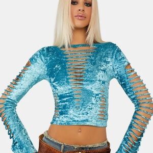 JADED LONDON MONTAGUE CRUSHED VELVET SLASH TOP